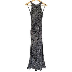 Vintage printed summer formal high neck gown